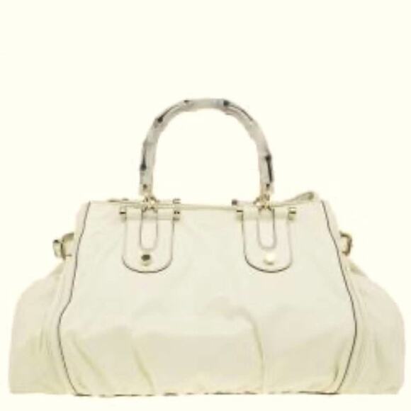 Vintage Gucci Pop Ivory leather tote bag with white bamboo handles